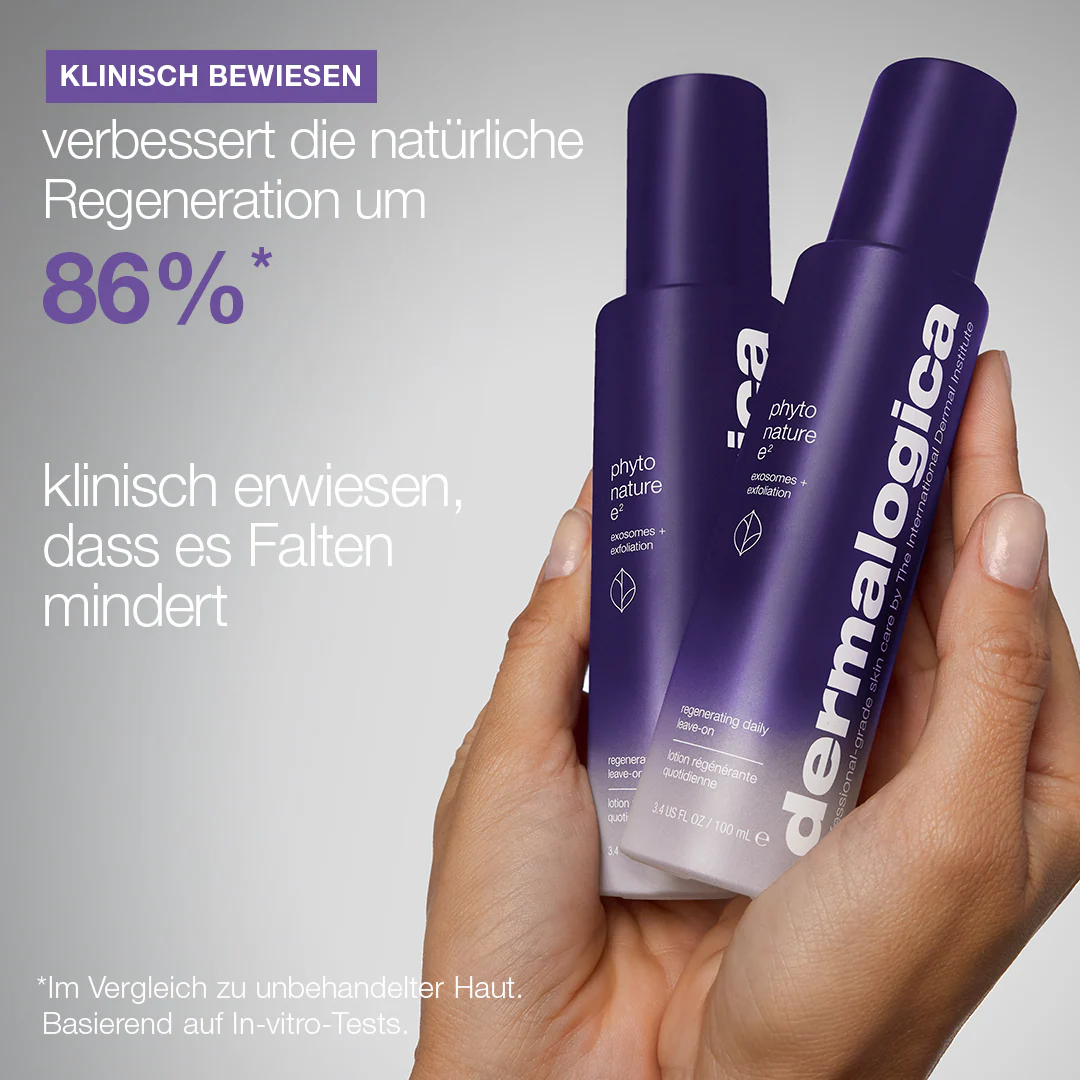DERMALOGICA Phyto Nature E²  – Regenerierendes Exosomen Leave-On, 100ml, Ergebnis klinische Studie, Hände halten zwei Pumpspender