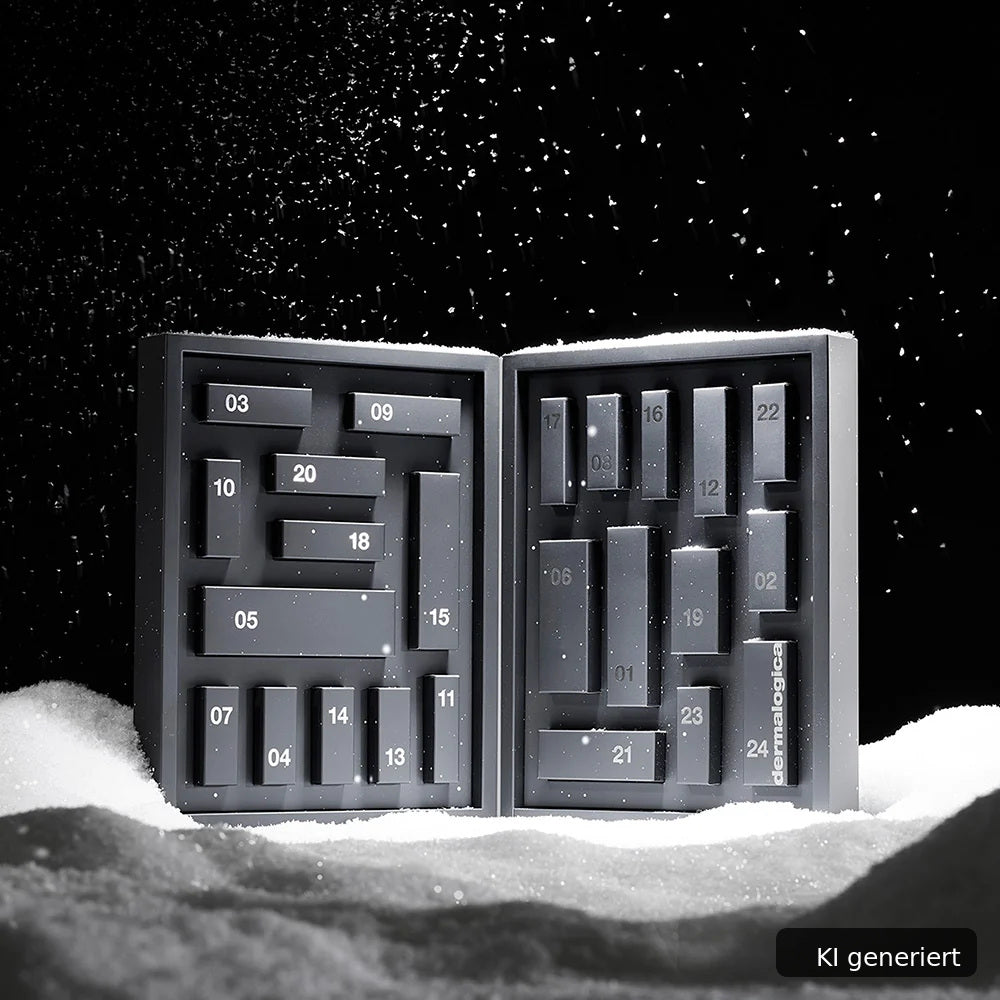 DERMALOGICA Premium Adventskalender 2026 – 24 Überraschungen, -, Kalender offen mit Schnee