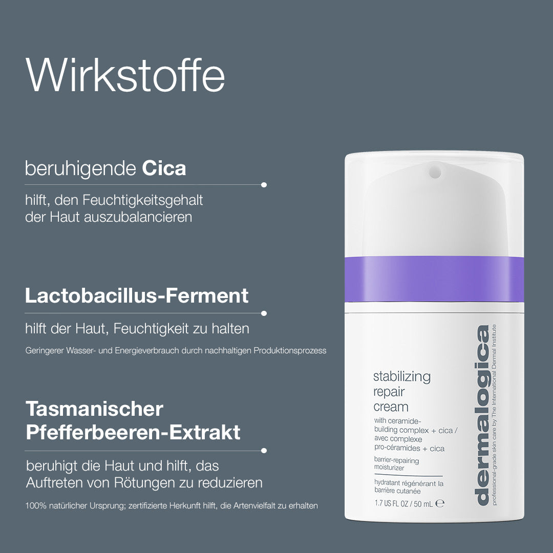 DERMALOGICA Stabilizing Repair Cream – Der hochwirksame Dermalogica Ceramid-Komplex hilft, das Reaktionsmuster empfindlicher Haut zu durchbrechen und die Hautbarriere zu stärken., 100ml, Inhaltsstoffe2