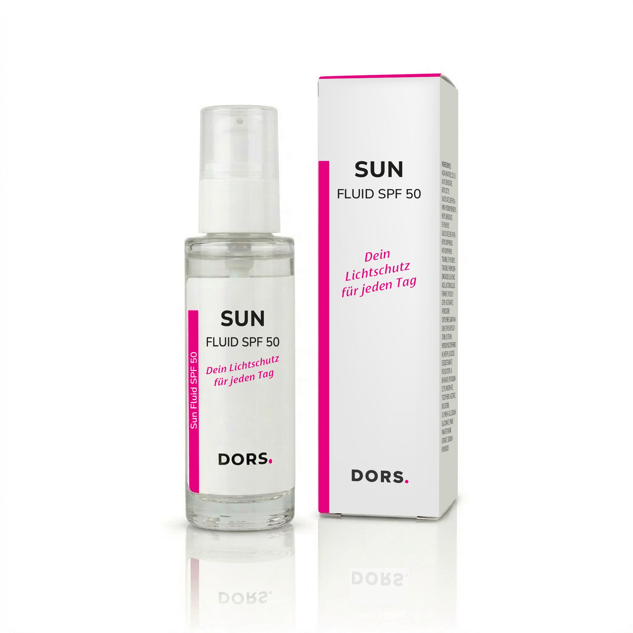 DORS Sun Fluid SPF 50 – leichter Sonnenschutz fürs Gesicht, 30ml, Pumpspender und Umkarton