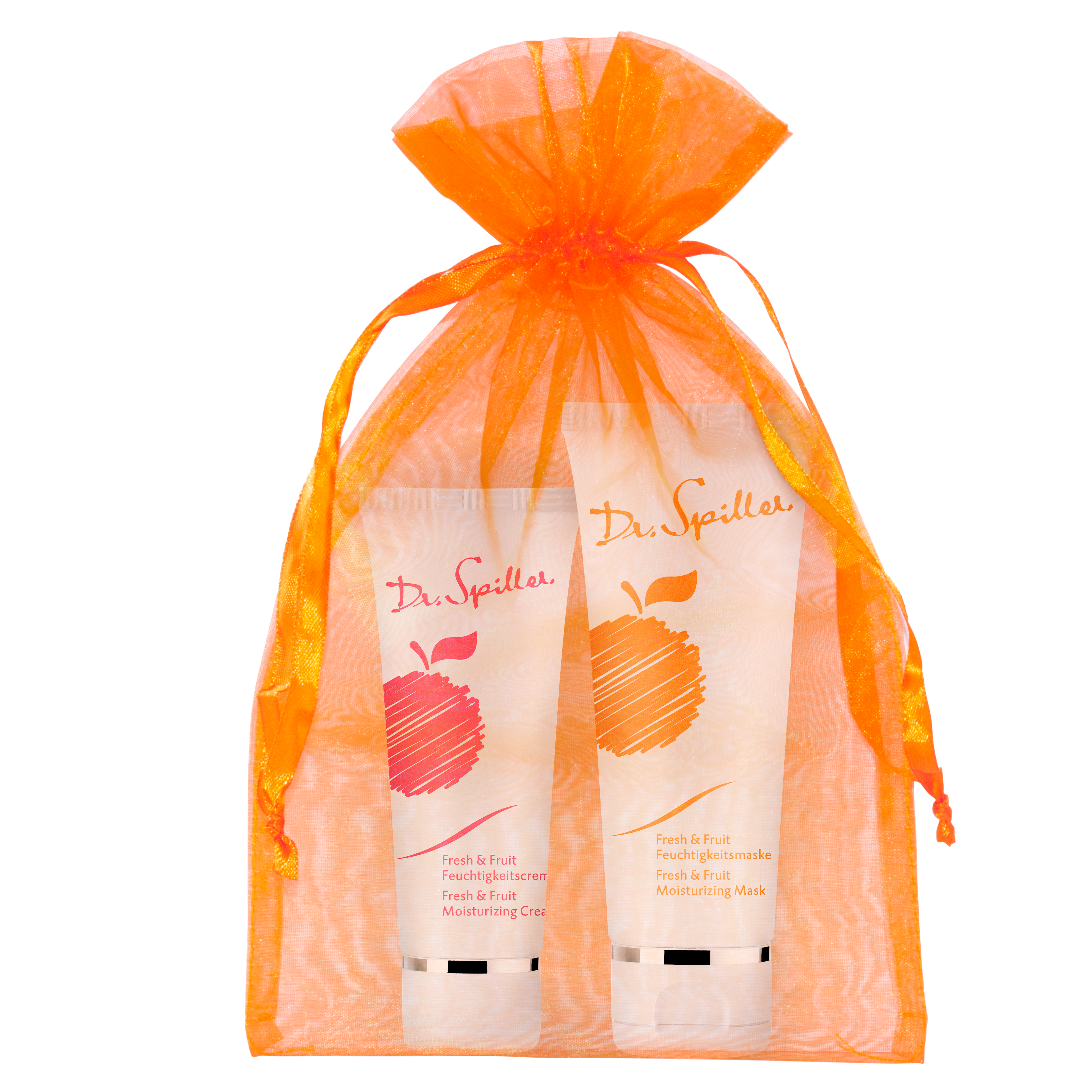 Dr. Spiller fresh & fruit Feuchtigkeitscreme 50ml und Feuchtigkeitsmaske 100ml im Organzabeutel orange