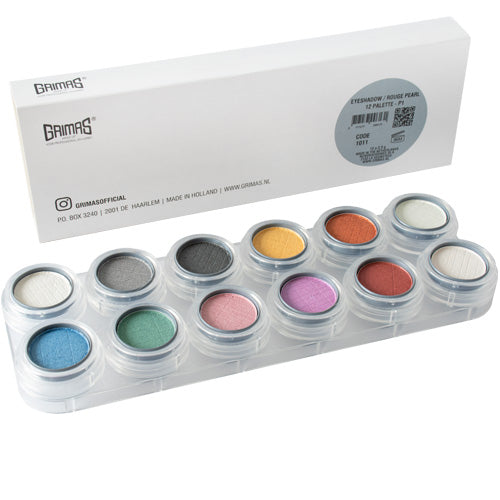 GRIMAS Lidschattenpalette Pearl P1 mit 12 Farben – schimmernde Profi-Farben, 24g, Palette und Umkarton