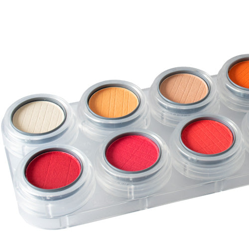 GRIMAS Rouge/Lidschattenpalette FK mit 24 Farben – matte Profi-Farben, 48g, detailaufnahme Farbe 1-6