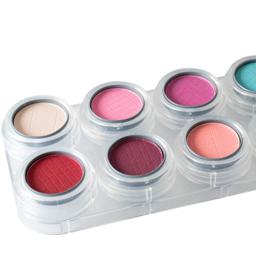 GRIMAS Rouge/Lidschattenpalette FK mit 24 Farben – matte Profi-Farben, 48g, detailaufnahme Farbe 13-18