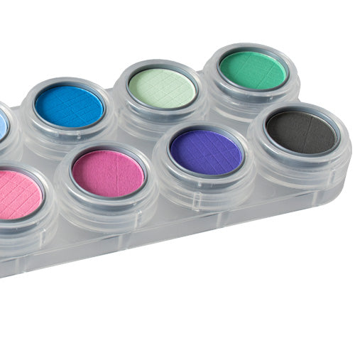 GRIMAS Rouge-/Lidschattenpalette RA mit 12 Farben, 24g, Detailaufnahme farbe 7-12