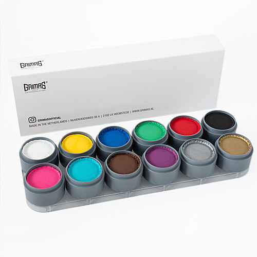 GRIMAS Water Make-up-Palette A XL – für Facepainting, Kinderschminken und Bodypainting, 12x15ml, Umkarton und Palette
