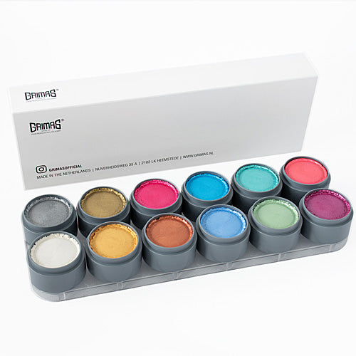 GRIMAS Water Make-up-Pearl-XL-Palette  – für Facepainting, Kinderschminken und Bodypainting, 12x15ml, Umkarton und Palette