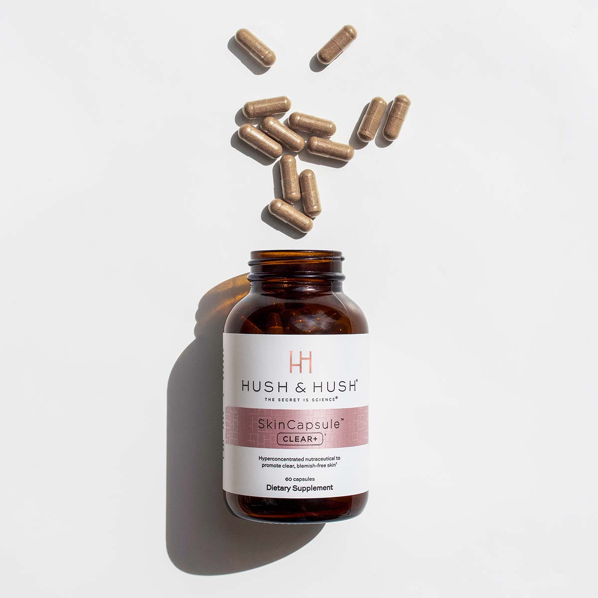 HUSH & HUSH Skincapsule™ Clear+ – Nutraceutical, 50g, Dose offen mit Kapseln