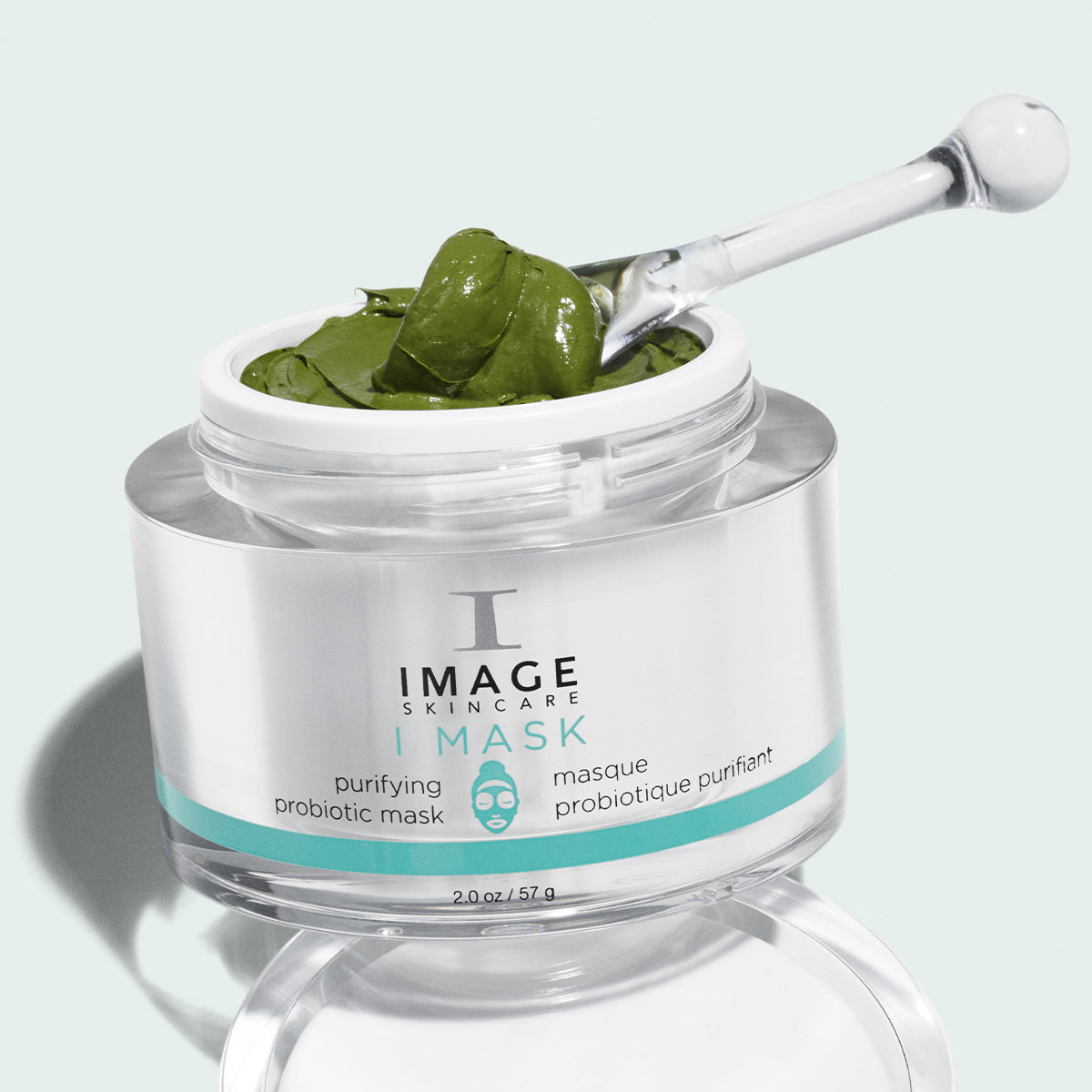 IMAGE SKINCARE I MASK Purifying Probiotic Mask  – probiotische Maske ist für alle Hauttypen, 57g, Tiegel offen mit Spatel