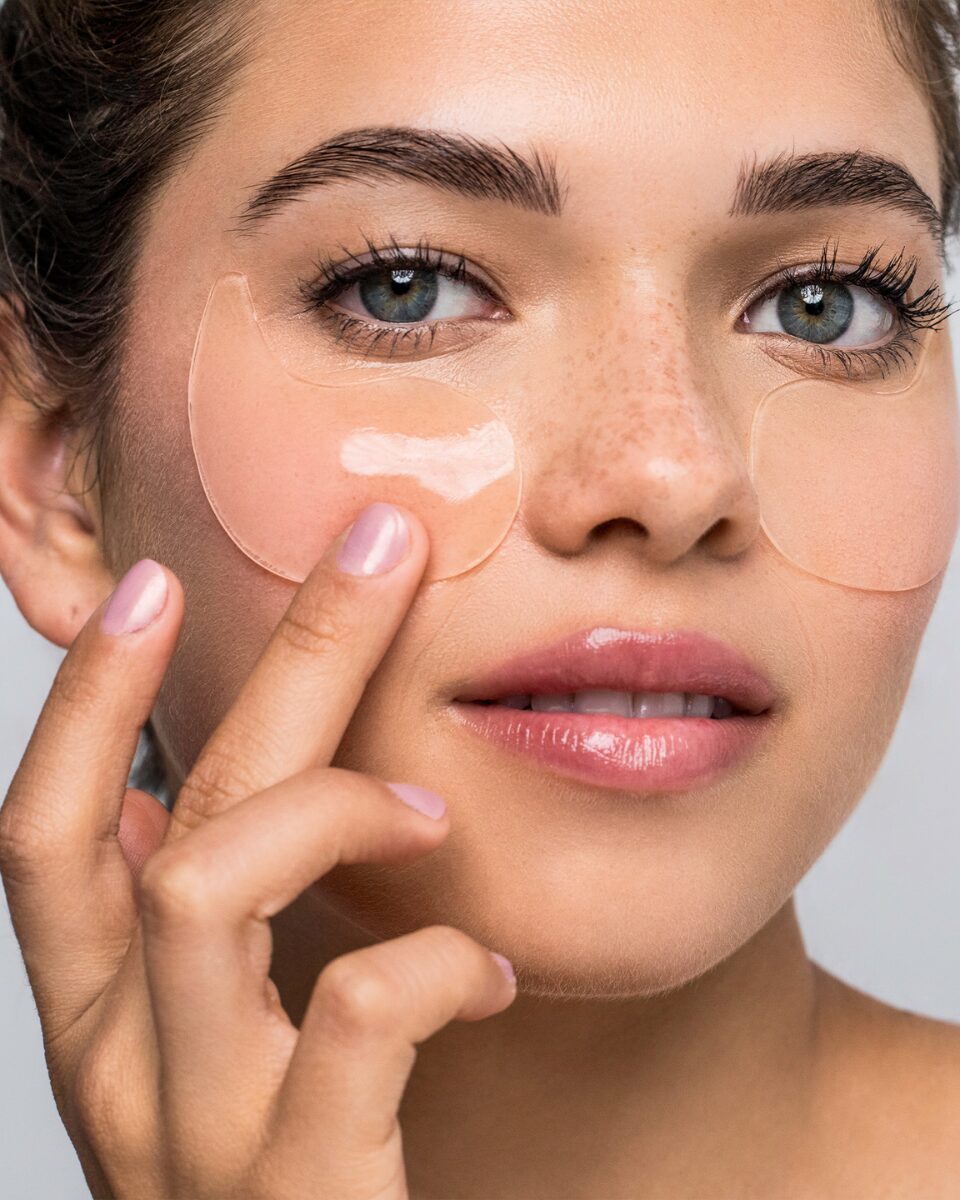 IMAGE SKINCARE MD Restoring Eye Masks – 4g, Frau wendet Augenpad an