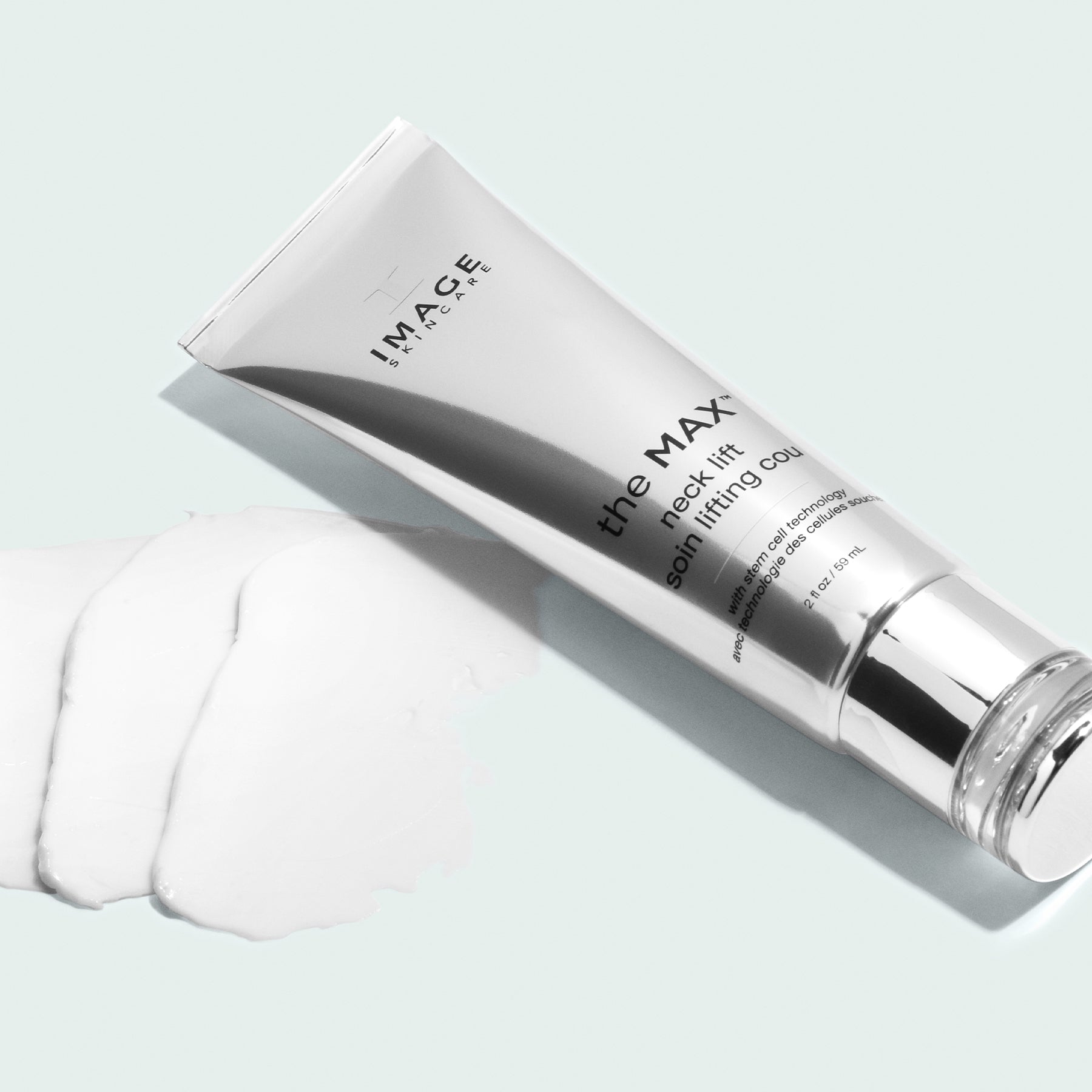 IMAGE SKINCARE the MAX Neck Lift  – Pflege für Hals und Dekolleté, 59ml, Tube liegend mit Produktprobe
