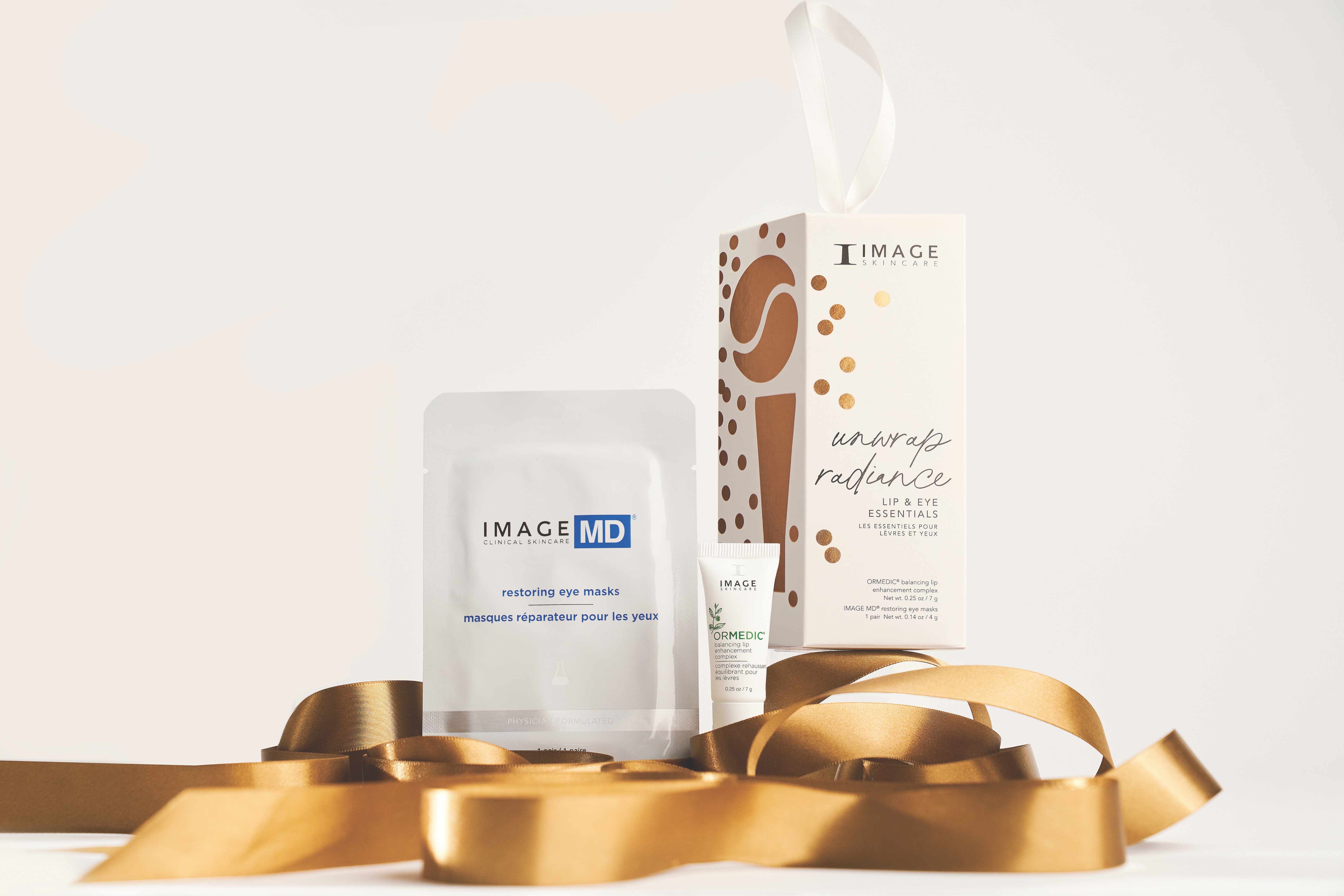 IMAGE SKINCARE Unwrap Radiance - Lip & Eye Essentials – Geschenk-Set, 1Stk, Einzelprodukte mit Geschenkkarton und goldenem Geschenkband