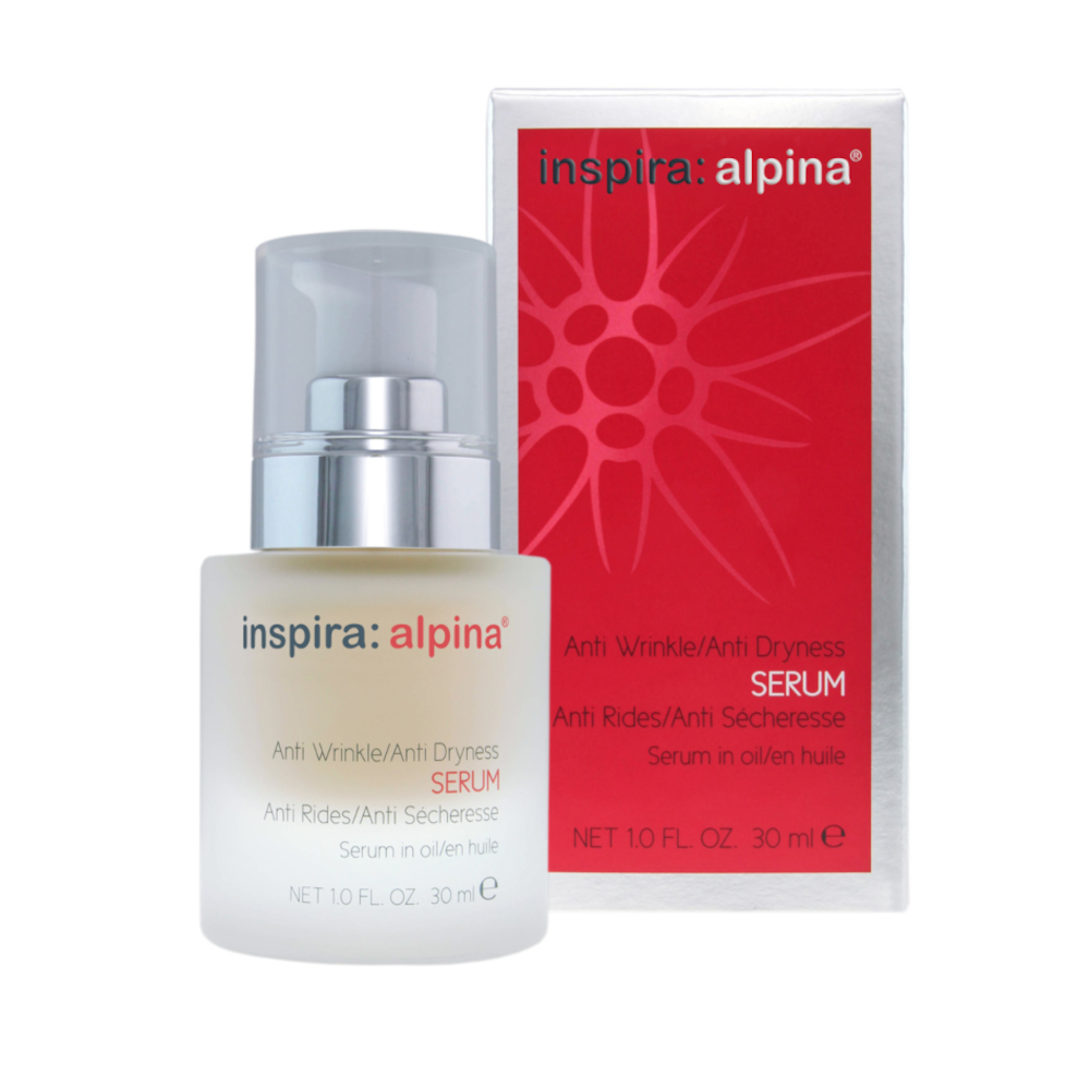 INSPIRA:COSMETICS inspira:alpina Anti Wrinkle / Anti Dryness Serum  – Ölserum für trockene Haut, 30ml, Pumpspender und Umkarton