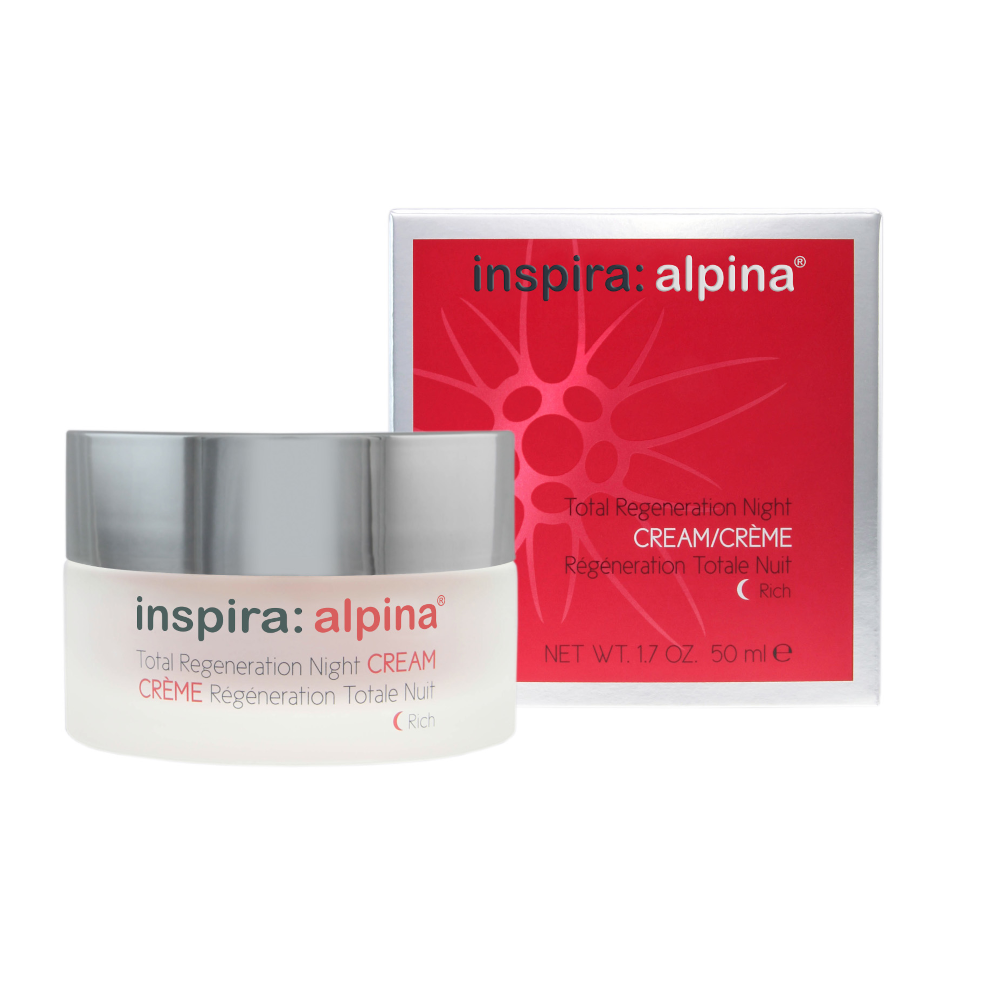 INSPIRA:COSMETICS inspira:alpina Total Regeneration Night Cream – Reichhaltige Nachtpflege für trockene, regenerationsbedürftige Haut, 50ml, Tiegel und Umkarton
