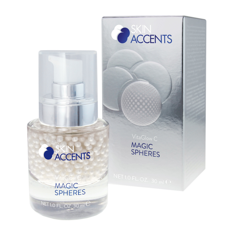 INSPIRA:COSMETICS Skin Accents Magic Spheres VITAGLOW C – Glow-Boost mit Vitamin C & Kräuterextrakten, 30ml, Pumpspender und Umkarton