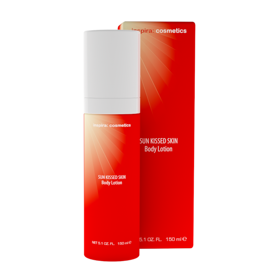 INSPIRA:COSMETICS Sun Kissed Skin Body Lotion – Pflegende Body Lotion mit Macadamia, Squalan & Indigo-Extrakt, 150ml, Pumpspender und Umkarton