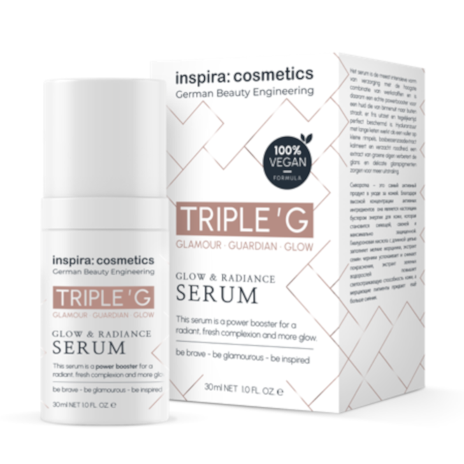 INSPIRA:COSMETICS Triple G Glow & Radiance Serum  – Leuchtkraft-Serum für sichtbaren Glow, 30ml, Pumpspender und Umkarton