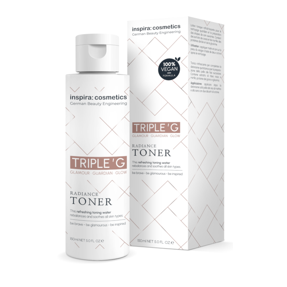 INSPIRA:COSMETICS Triple G Radiance Toner – sanft klärender Toner mit zartem Beerenduft, 150ml, Spender und Umkarton