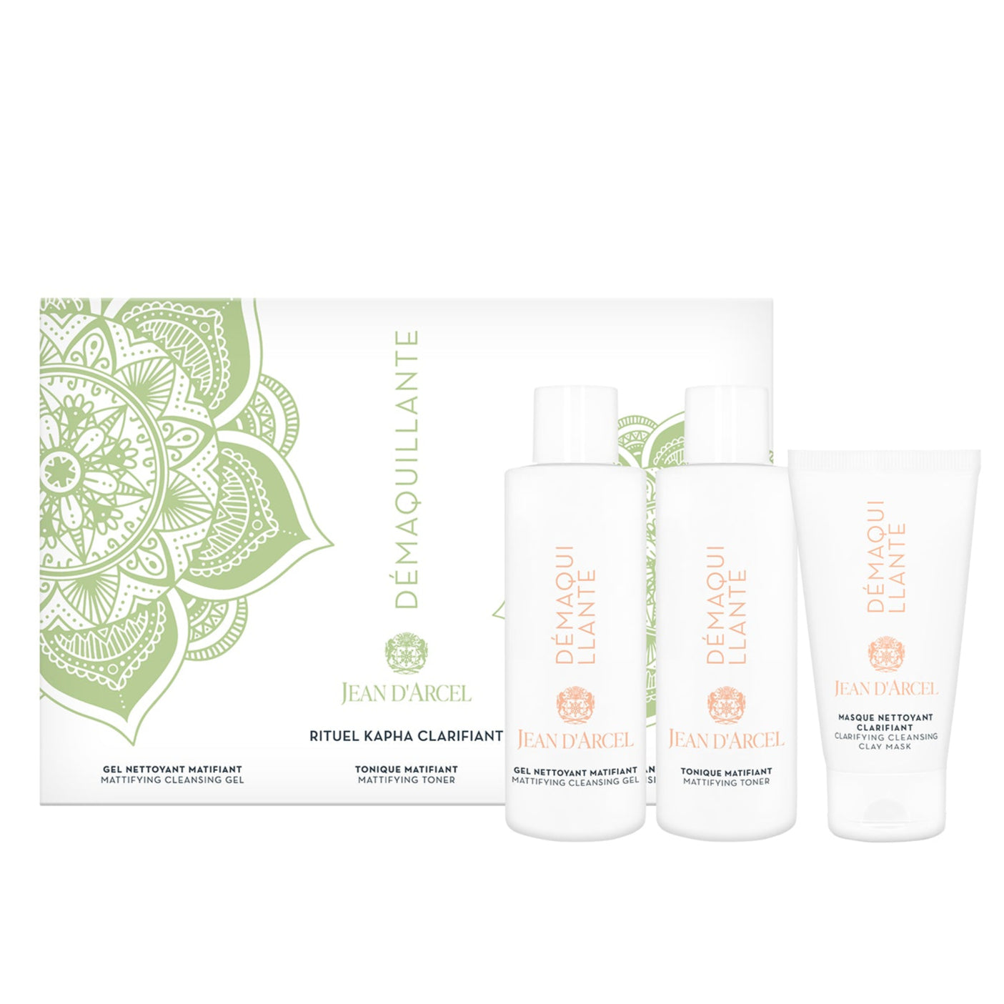 JEAN D'ARCEL DÉMAQUILLANTE rituel Kapha  – clarifiant Reinigungs-Set, 3x100ml, Einzelprodukte und Umkarton