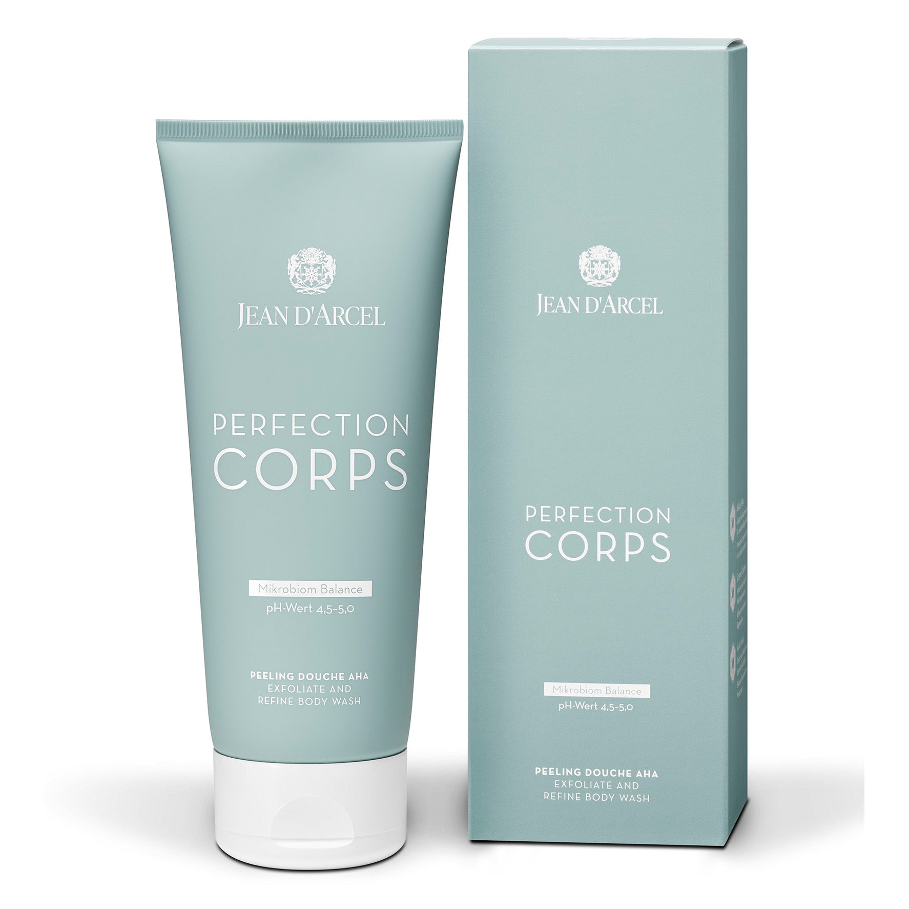 JEAN D'ARCEL PERFECTION CORPS Peeling Douche AHA – Verfeinerndes Duschpeeling, 200ml, Tube und Umkarton