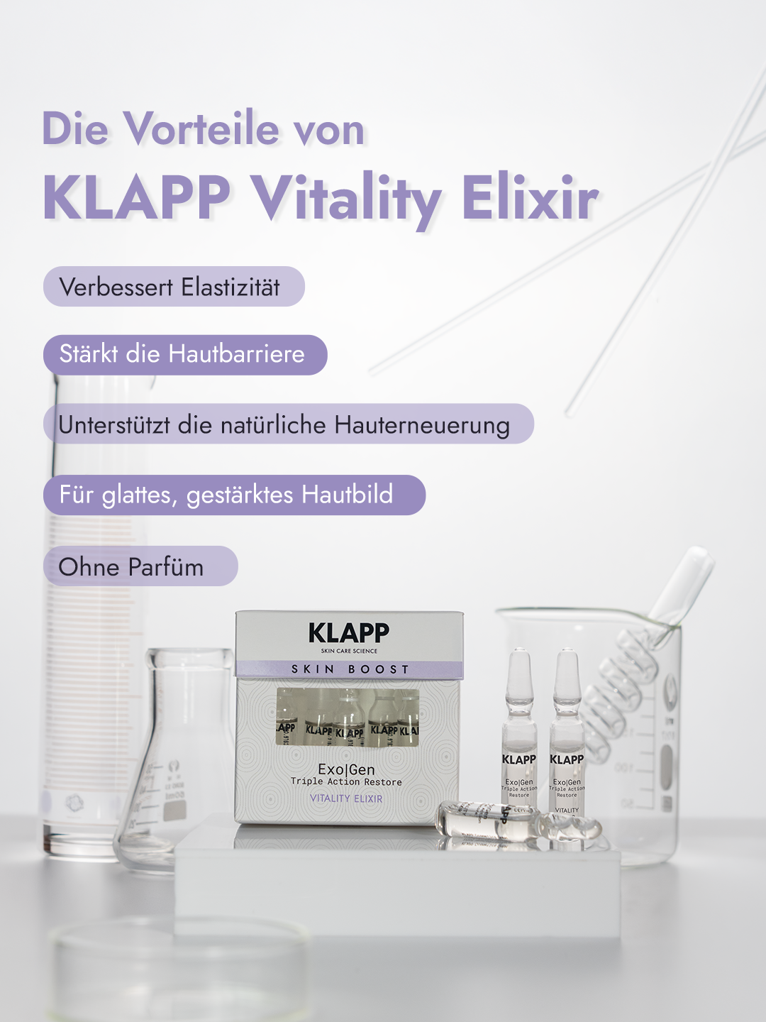 KLAPP Exo|Gen Triple Action Restore Vitality Elixir Ampoule – für mehr Hautregeneration, 5x2ml, Vorteile