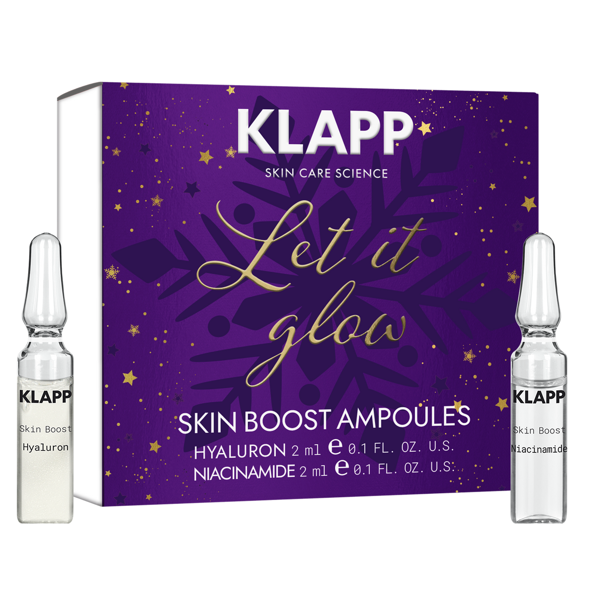 KLAPP Limited XMAS Collection Skin Boost Ampoules, 4x2ml, Einzelampullen und Geschenkkarton
