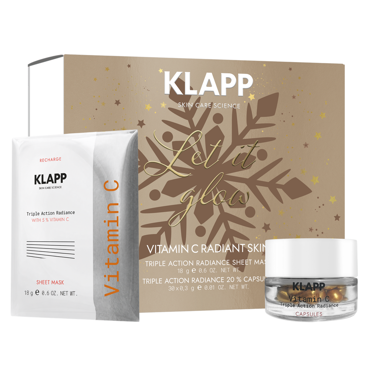 KLAPP Limited XMAS Collection Vitamin C Radiant Skin – Capsules & Sheet Mask, -, Geschenkbox und Einzelprodukte