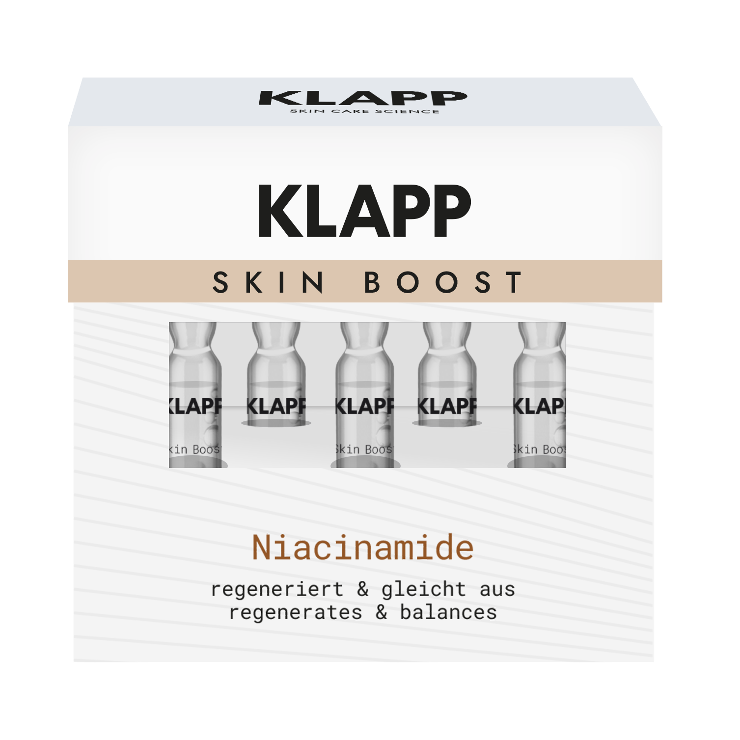 KLAPP Skin Boost Niacinamide Ampoules  – für einen ebenmäßigen Teint, 5x2ml, Umkarton