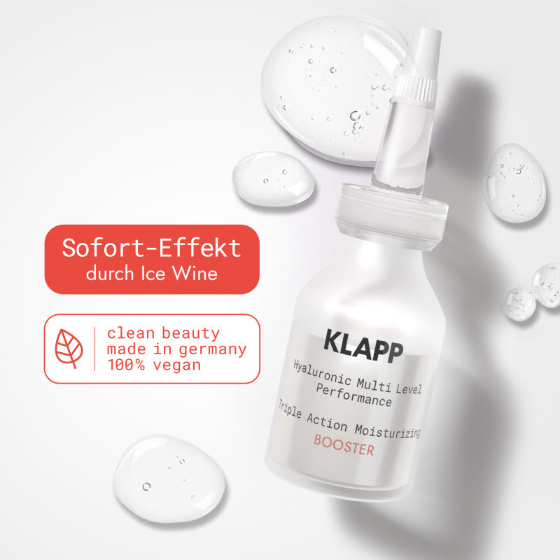 KLAPP Triple Action Moisturizing Booster, 15ml, Flasche und Boostertextur