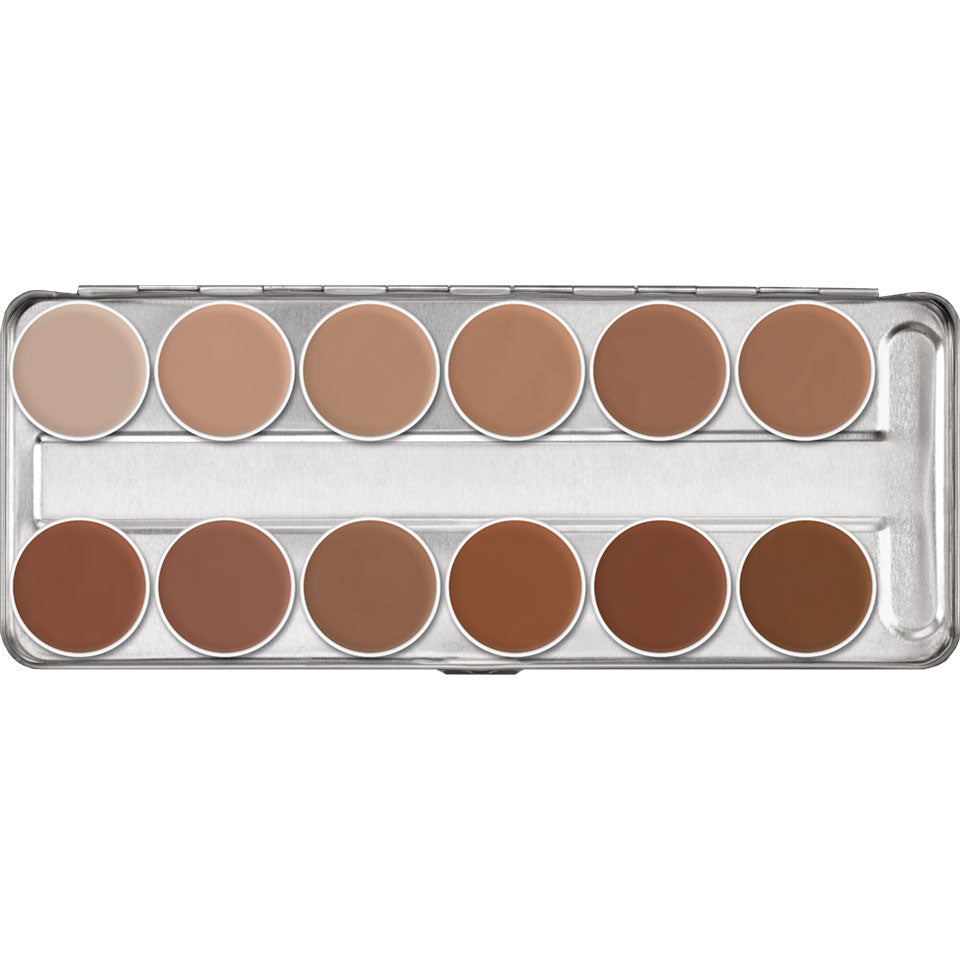KRYOLAN Aquacolor Palette 12 Farben 1W-12W – Kompaktschminke für Gesicht und Körpe, 40ml, Palette offen