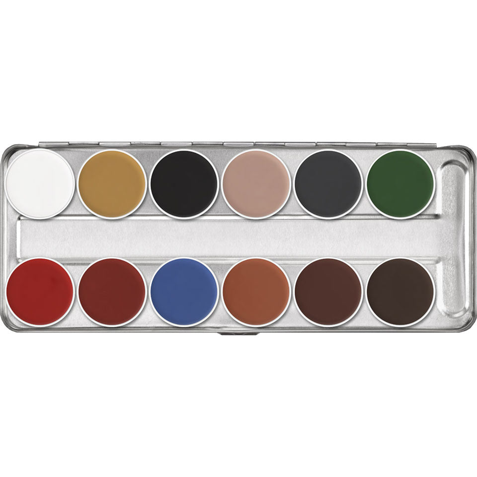 KRYOLAN Aquacolor Palette 12 Farben B – Kompaktschminke für Gesicht und Körpe, 40ml, Palette offen
