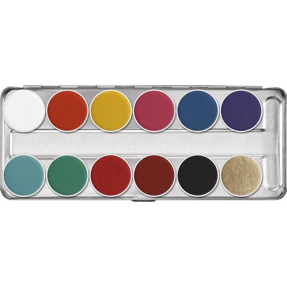 KRYOLAN Aquacolor Palette 12 Farben - FP – fettfreie Kompaktschminke für Gesicht & Körper, 40g