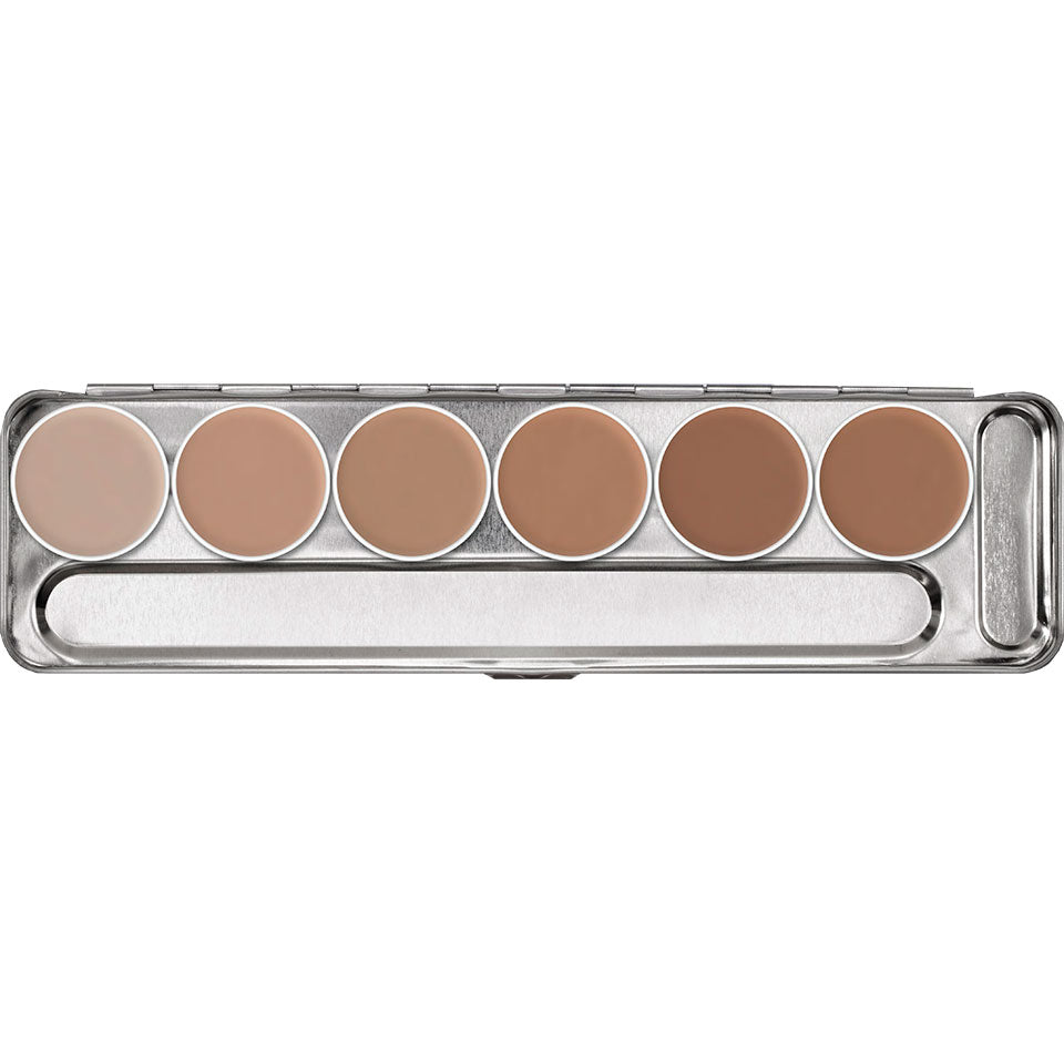 KRYOLAN Aquacolor Palette 6 Farben W – Hochpigmentierte, fettfreie Kompaktschminke für Gesicht & Körper, 20ml, Palette offen