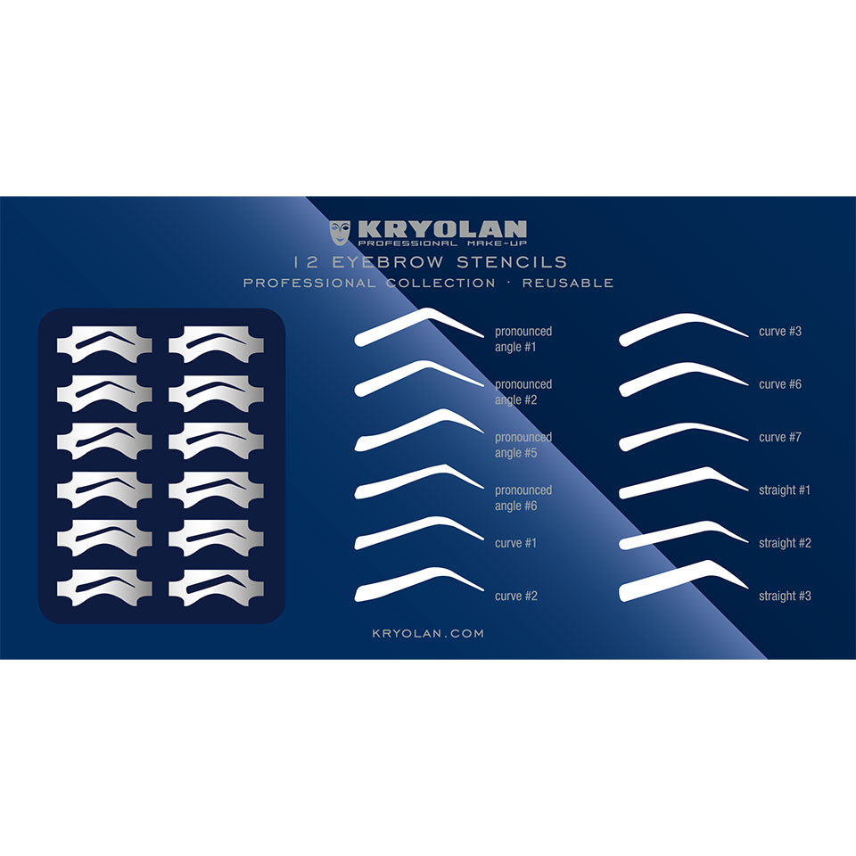 KRYOLAN Augenbrauen Schablonen Set – für präzise Brauenformen, 12stk