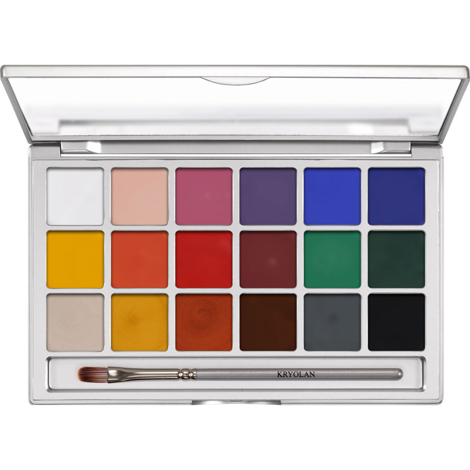 KRYOLAN Coloring Vision Palette 18 Farben vivid – Supracolor Creme-Foundation, 45g, offen