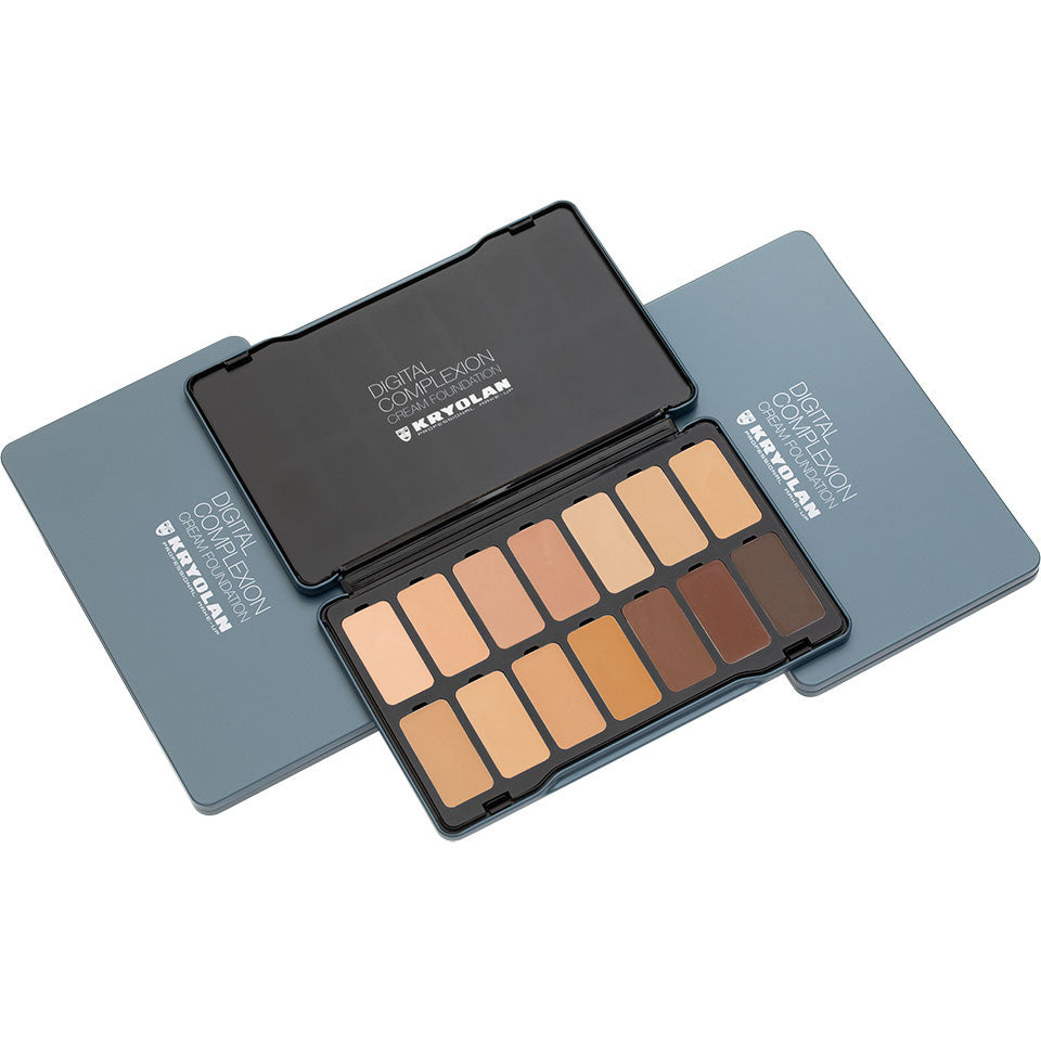 KRYOLAN Digital Complexion Cream Foundation Palette 14 Farben - digital 1 – 14 vegane Profi-Farben für HD & 4K, 24,5g, offen und geschlossen