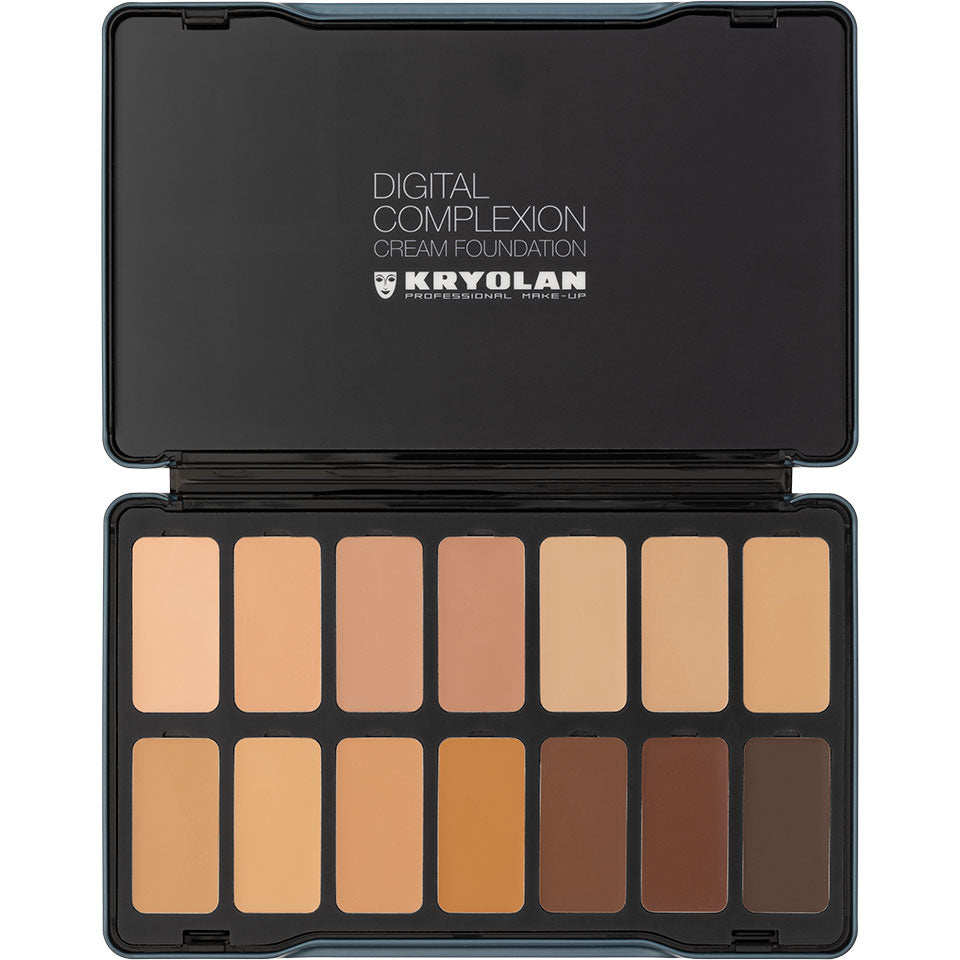 KRYOLAN Digital Complexion Cream Foundation Palette 14 Farben - digital 1 – 14 vegane Profi-Farben für HD & 4K, 24,5g, offen