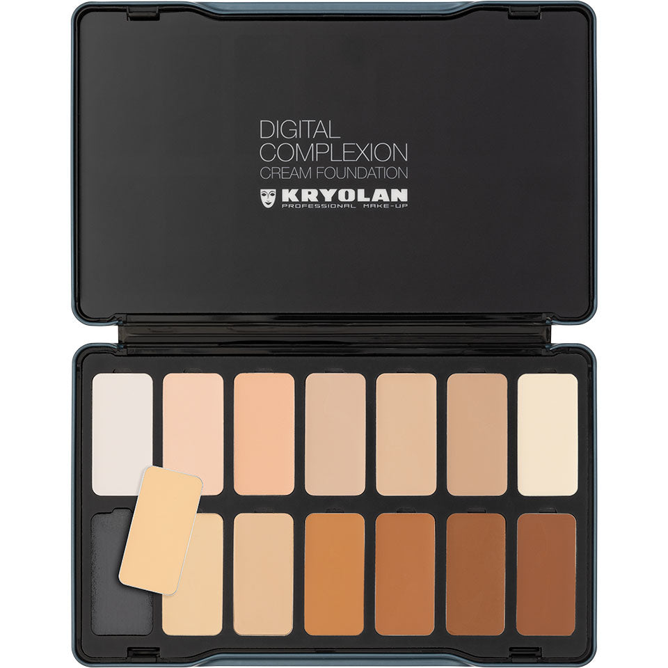 KRYOLAN Digital Complexion Cream Foundation Palette 14 Farben - digital 2 – 14 vegane Profi-Farben für HD & 4K, 24,5g, Refill System