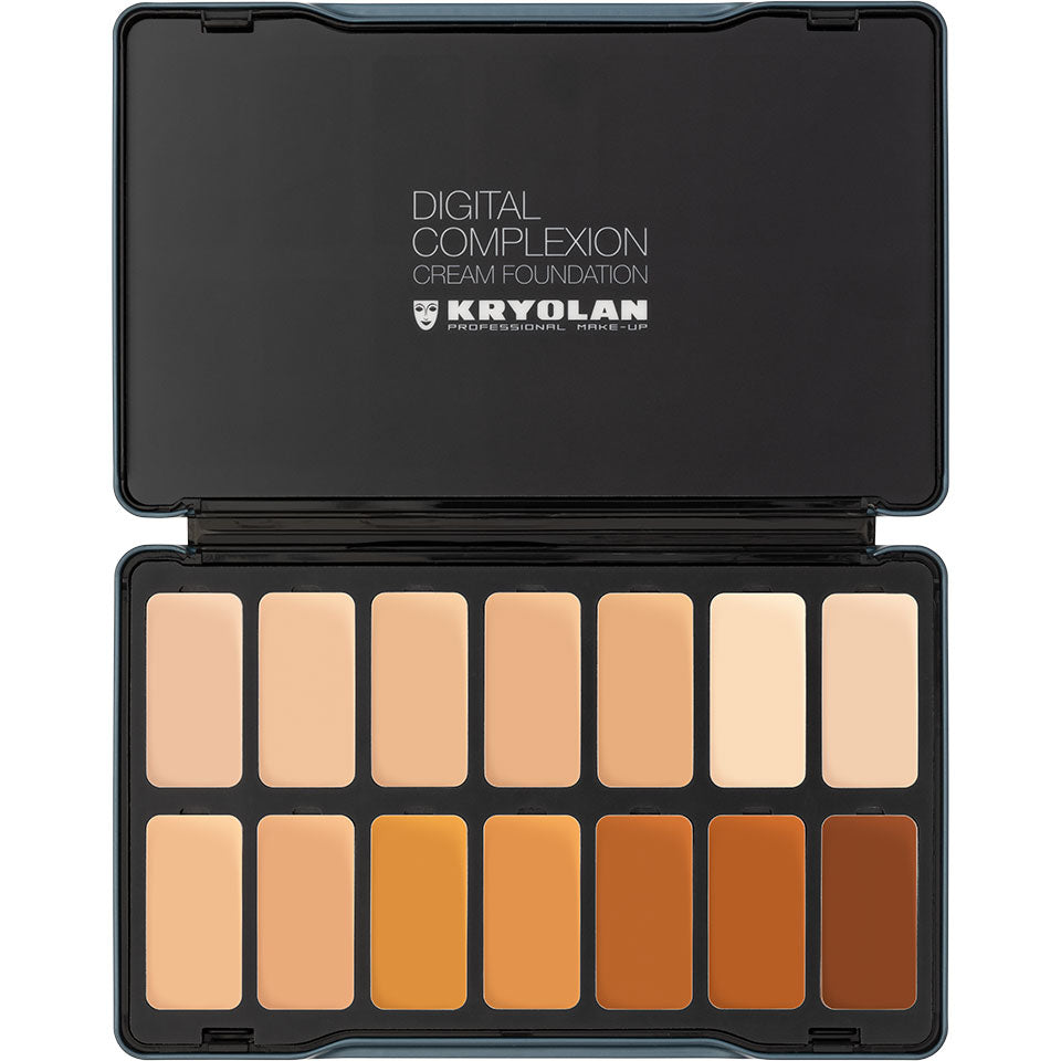 KRYOLAN Digital Complexion Cream Foundation Palette 14 Farben - digital 3 – Aufbaubare Deckkraft, glättendes Finish & nachhaltiges Design, 24,5g, Palette offen