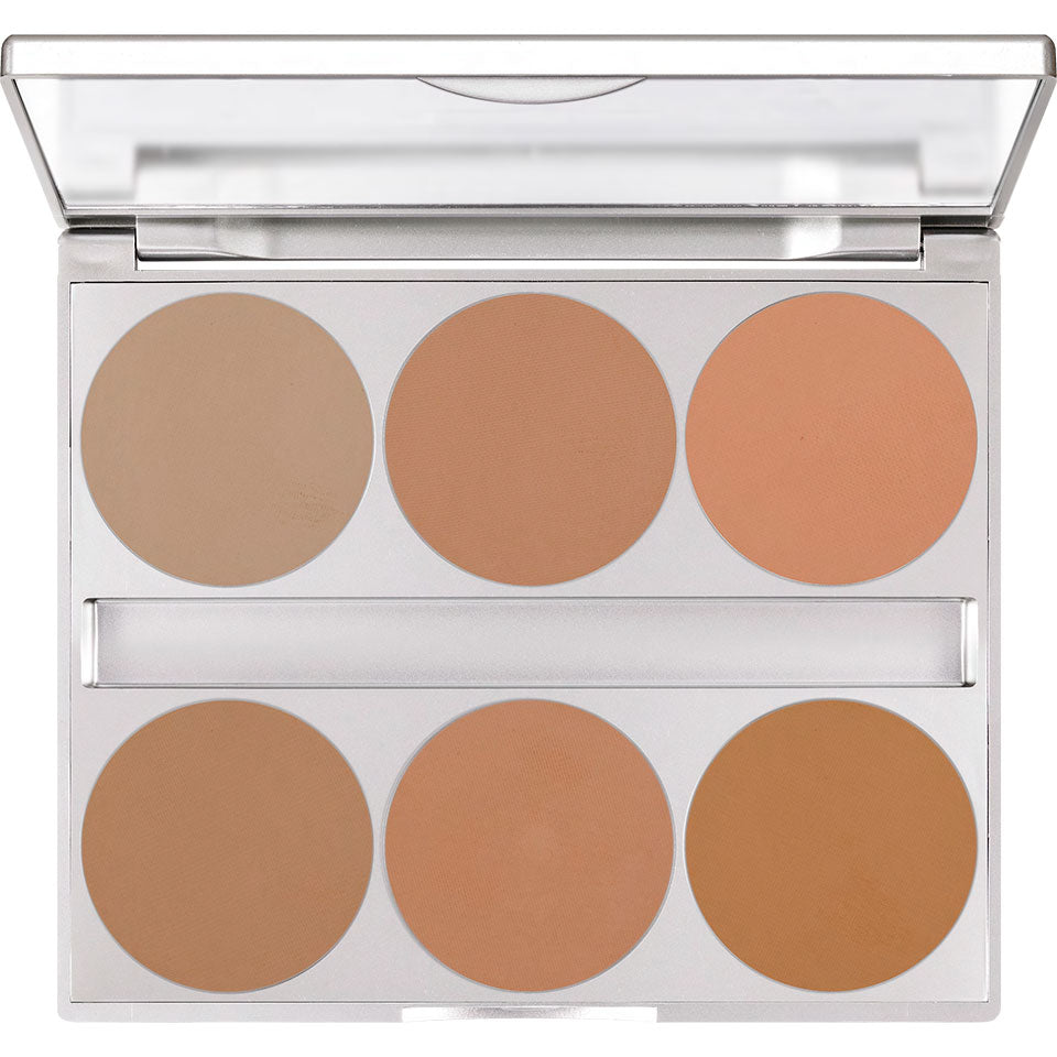 KRYOLAN Dual Finish Palette 6 Farben Cold Complexion – Mikronisierte Puderfoundation, 10g, Spiegelpalette offen