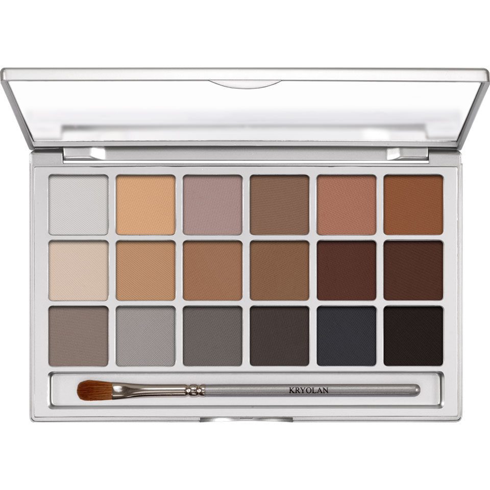 KRYOLAN Eye Shadow Variety 18 Farben V3 – Lidschattenpalette mit matten & irisierenden Nuancen, 20g, Palette offen