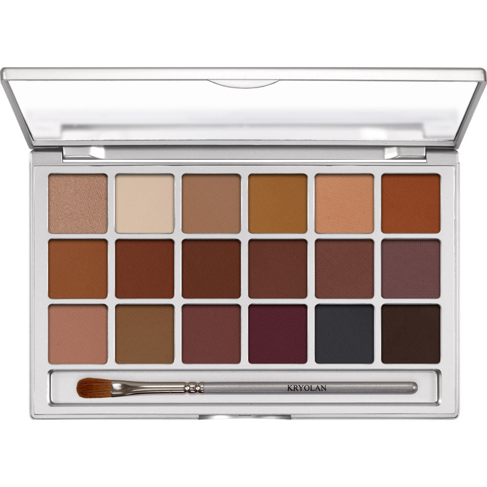 KRYOLAN Eye Shadow Variety 18 Farben V5 – Lidschattenpalette mit matten & irisierenden Nuancen, 20g, Palette offen