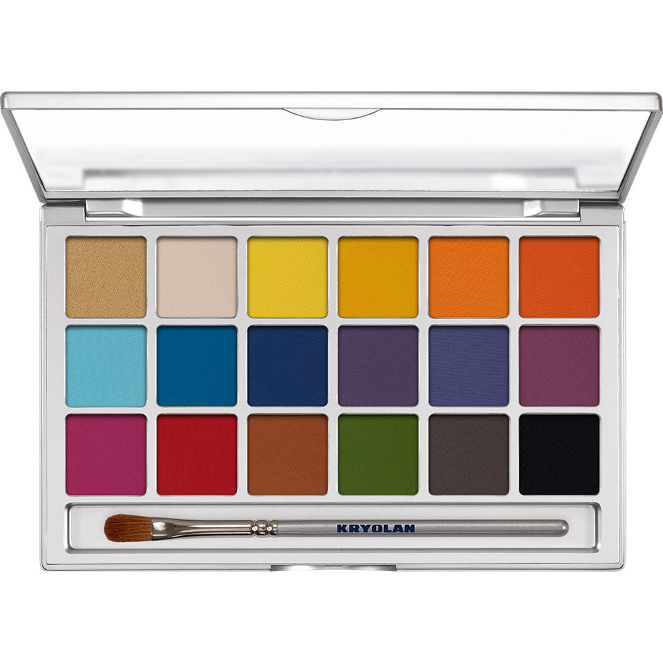 KRYOLAN Eye Shadow Variety 18 Farben V7 – Lidschattenpalette mit matten & irisierenden Nuancen, 20g, Palette offen
