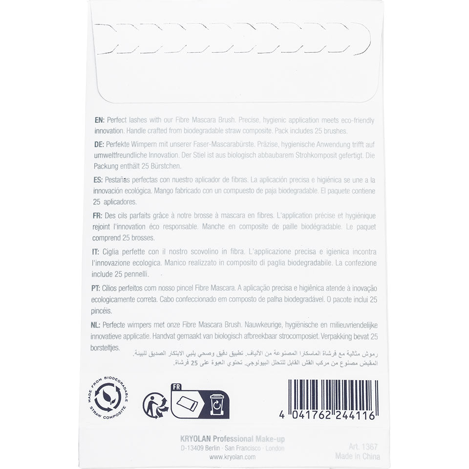 KRYOLAN Faser-Mascarabürste – Einwegbürsten, 25stk, Verpackung Rückseite