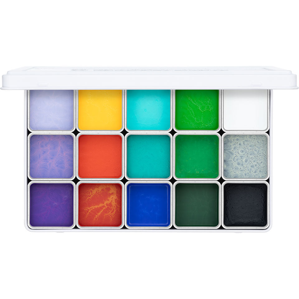 KRYOLAN FX Design Color Palette 15 Farben vivid – hochpigmentierte, alkoholaktivierbare Farben, 15g, offen
