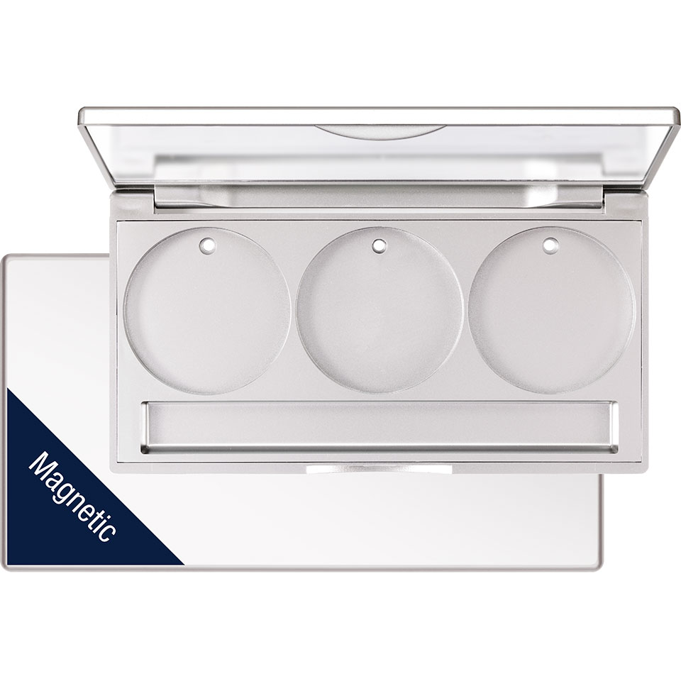 KRYOLAN Leerpalette Lidschatten 3 Farben magnetisch, 1stk, offen und geschlossen