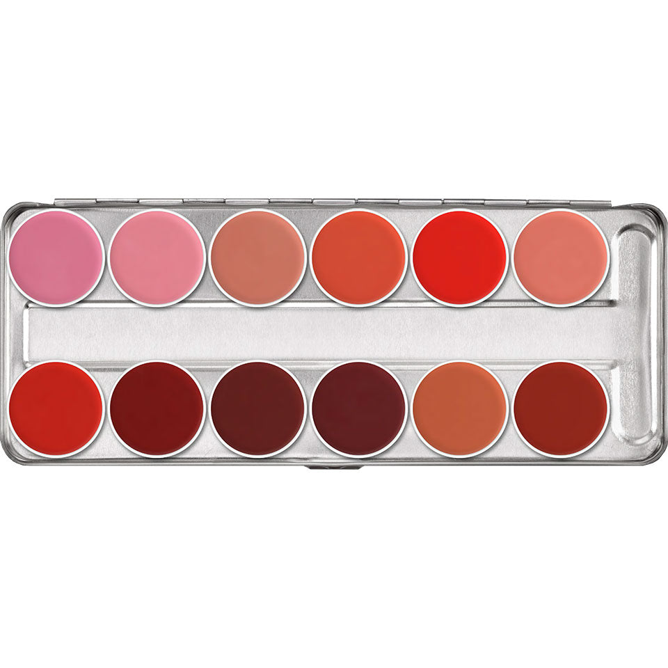 KRYOLAN Lip Rouge Palette 12 Farben classic 1 – cremige Lippenfarbe, 48g, offen