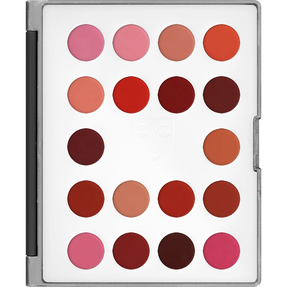 KRYOLAN Lippenfarbe Mini-Palette 18 Farben LC – cremige, pflegende Farbtöne, 10g