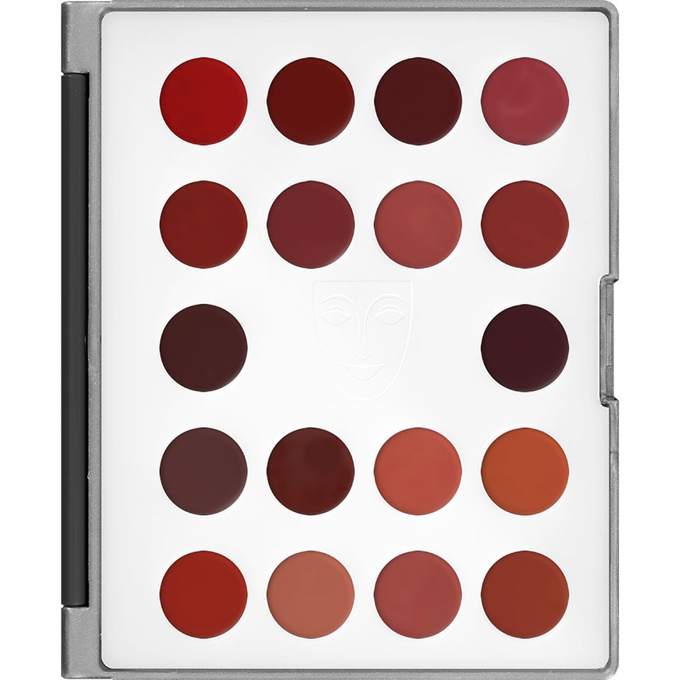 KRYOLAN Lippenfarbe Mini-Palette 18 Farben LF – cremige, pflegende Farbtöne, 10g