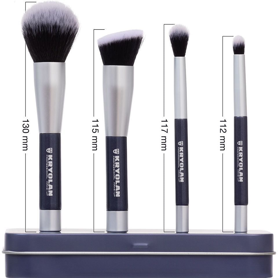 KRYOLAN Magnetic Brush Set – 4 hochwertige, vegane Pinsel mit Magnetgriff, 1stk, Größenübersicht Pinsel